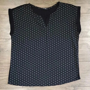 PAPER MOON Black Blouse with Purple Flowers Size Medium